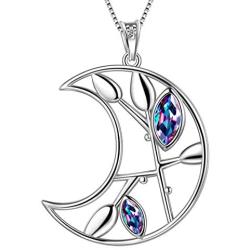 Aurora Tears Moon Jewelry Women 925 Sterling Silver Mystic Rainbow Topaz Necklace/Earring Fire Topaz Cresent Moon Birthday Gift