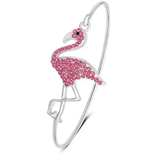 SENFAI Full Rhinestone Flamingo Can Open Bangle for Women SENFAI Full Rhinestone Flamingo Can Open Bangle for Women