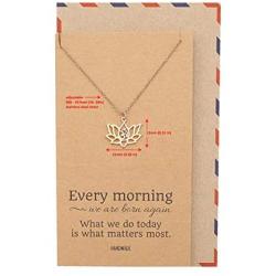 Quan Jewelry Yoga Lotus Flower Necklace with Om Symbol, Happy Birthday Gifts Ideas for Mom, Daughter, Women with Inspirational Quote on Gift Card (Rose gold)