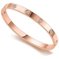 MLOVEY Love Friendship Bracelet Bangle Gold Rose Gold Silver with Cubic Zirconia Stones Stainless Steel Hinged Jewelry with Crystal Oval Bracelet Birthday Women Teen Girls