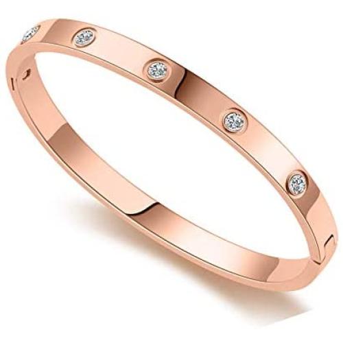 MLOVEY Love Friendship Bracelet Bangle Gold Rose Gold Silver with Cubic Zirconia Stones Stainless Steel Hinged Jewelry with Crystal Oval Bracelet Birthday Women Teen Girls