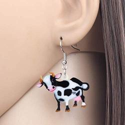 DUOWEI Cute Cartoon Milk Cattle Cow Earrings Acrylic Dangle Drop Jewelry for Women Girls Teens Kids Gifts