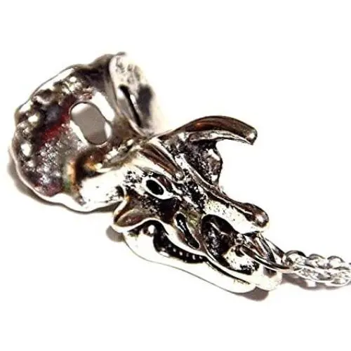Silvertone Triceratops Skull Pendant on 18'' Chain Necklace Dinosaur Bones Silvertone Triceratops Skull Pendant on 18'' Chain Necklace Dinosaur Bones