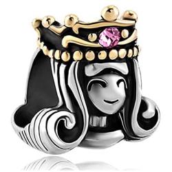 LilyJewelry Pink Crystal Queen Golden Crown Charm Bead for Bracelet