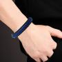 Mens Leather Bracelet Blue and Black Leather Braided Bracelet with Black Stainless Steel Magnetic Buckle