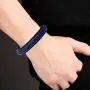 Mens Leather Bracelet Blue and Black Leather Braided Bracelet with Black Stainless Steel Magnetic Buckle
