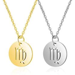 Osemind Zodiac Necklace, Silver 18K Gold Horoscope Necklace Astrology Constellation Necklace for Women Girls Zodiac Jewelry Gifts 2Pcs