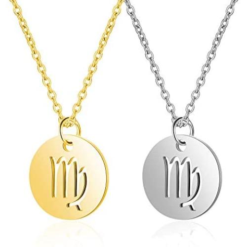 Osemind Zodiac Necklace, Silver 18K Gold Horoscope Necklace Astrology Constellation Necklace for Women Girls Zodiac Jewelry Gifts 2Pcs