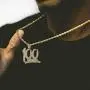 JINAO Hip Hop Iced Out CZ 100 Pendant Necklace with 24'' Stainless Steel Rope Chain for Men