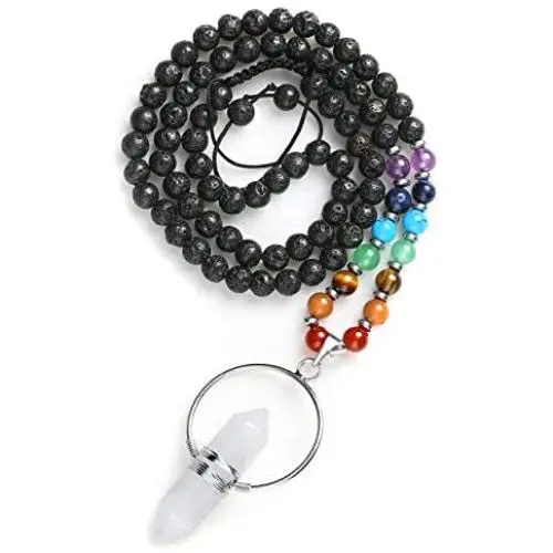 Top Plaza 7 Chakra Healing Crystal Natural Stone Beaded Necklace Silver Copper Wire Wrapped Stone Hexagonal Pendant Necklaces Yoga Meditation Reiki Jewelry for Women Top Plaza 7 Chakra Healing Crystal Natural Stone Beaded Necklace Silver Copper Wire Wrapped Stone Hexagonal Pendant Necklaces Yoga Meditation Reiki Jewelry for Women