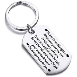 FUSTMW to My Grandson Granddaughter Gift Keychain Pendant from Grandpa/Grandma Grandchild Jewelry Birthday Graduation Gift