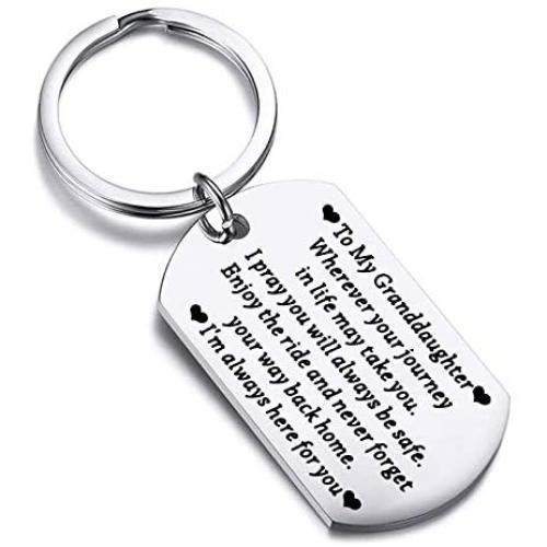 FUSTMW to My Grandson Granddaughter Gift Keychain Pendant from Grandpa/Grandma Grandchild Jewelry Birthday Graduation Gift