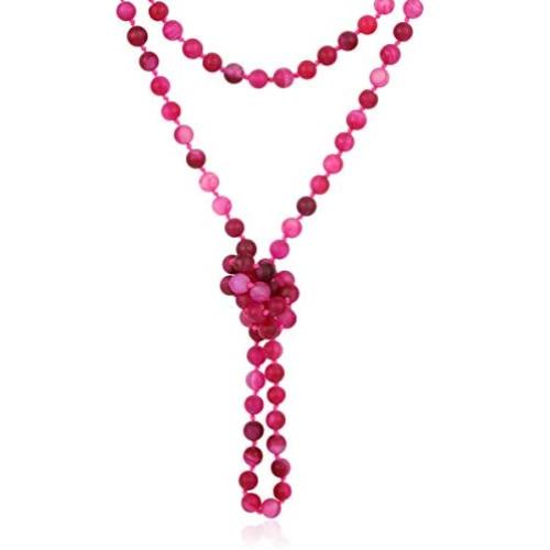 RIAH FASHION Bead Strand Versatile 60'' Long Wrap Necklace - Handmade Knotted Multi Layer Sparkly Crystal, Semi Precious Natural Stone, Lava, Glass Faux Pearl