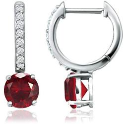 CRYSTAL ICE Sterling Silver Birthstone Drop Dangle Hoop Earrings, Colored Swarovski Crystal