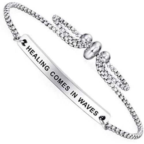 Dainty Cuff Bracelet - HEALING COMES IN WAVES - Sister Birthday Gift from Brother Motivational Jewelry