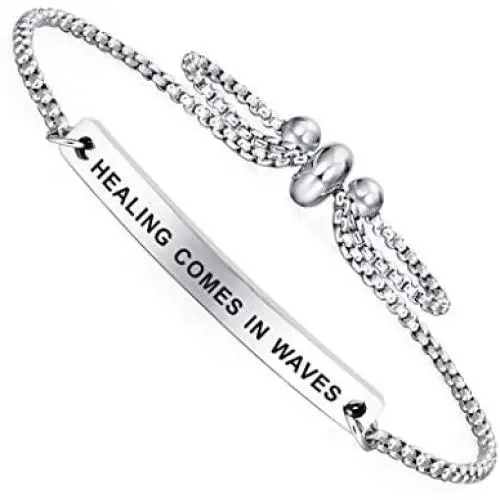 Dainty Cuff Bracelet - HEALING COMES IN WAVES - Sister Birthday Gift from Brother Motivational Jewelry