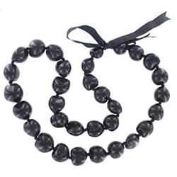 Hawaiian Kukui Nut Leis Beads Necklaces with Hand Painted Flower Adjustable 32 inches Lei for Men and Women