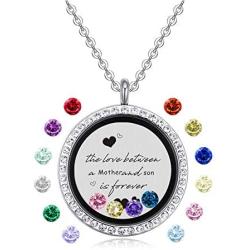 Feilaiger Inspirational Words Necklace, Greetings Words Necklace, Graduation Gifts Floating Charm Living Memory Locket Pendant Necklace with Birthstone