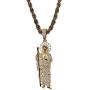 Shop-iGold Men Women 925 Italy Gold Finish Iced Silver Saint Jude Charm Ice Out Pendant Stainless Steel Real 2 mm Rope Chain Necklace, Mens Jewelry, Iced Pendant, Rope Necklace