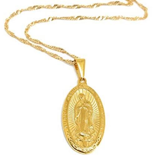 18K Gold Plated Guadalupe Medal Necklace''18 Inches'' Length Virgin Mary Jewelry