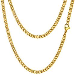 PROSTEEL 3mm-12mm Stainless Steel Cuban Chain for Men, Bracelet:7.5''/8.26'', Necklace: 14''-30'', Black/18K Gold Plated, Come Gift Box