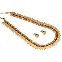 SANARA Indian Traditional Wedding Ethnic Golden Lakshmi Temple Red Green Stone Necklace Earring Set Women South Indian Jewelry