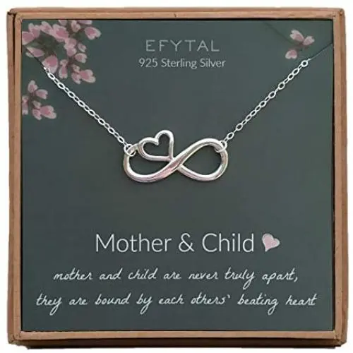 EFYTAL Mom Gifts, 925 Sterling Silver Infinity with Heart Necklace for Mother from Child, Mom Necklaces for Women, Best Birthday Gift Ideas, Pendant Mothers Day Jewelry For Her, Mothers Day