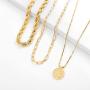 3 Pcs Layered Paperclip Chain Necklaces Sleek Coiled Handmade Coin Pendant Necklaces Fashion Multilayer Adjustable Jewelry Set for Women Girls