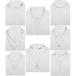 Hanpabum 8Pcs Gold Tone Layered Necklaces Sexy Long Choker Chain Bohemia Y Necklace Bar Feather Pendent Necklace Set