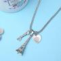 Pairs Eiffel Tower Necklace for Women Men Heart Key Pendant Silver Black/Platinum Plated Jewelry Long Chain
