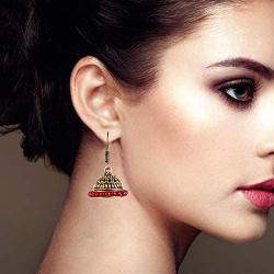 Saissa Silver Plated Metal Small Lightweight Jhumka Boho Earrings Indian Jewelry for Women