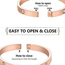 MLOVEY Love Friendship Bracelet Bangle Gold Rose Gold Silver with Cubic Zirconia Stones Stainless Steel Hinged Jewelry with Crystal Oval Bracelet Birthday Women Teen Girls