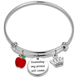 KUIYAI Someday My Prince Will Come Bracelet with Red Apple Charm Snow White Movie Quote Jewelry