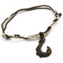 HZMAN Hawaiian Fish Hook Pendant Hemp Cord Chain - Maori Tribal Necklace