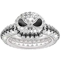 Jeulia Jack Skellington Rings Women Nightmare Before Christmas Skull Rings 925 Sterling Silver Halloween Jewelry Romantic Jewelry Gifts for Her Teen Girls CZ Solitare Engagement Rings Anniversary