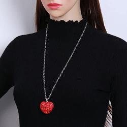 Ouran Long Necklace for Women,Love Heart Pendant Necklace for Girls Gift Silver Chain Necklace with CZ Crystal