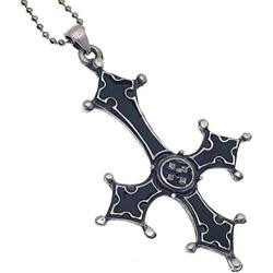 Punk Rock Gothic Jewelry inverted Black St Peter Cross Black Silver Pewter Mens pendant necklace Amulet Charm for men w Silver Ball Chain