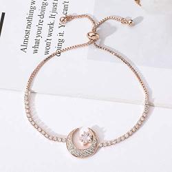 Yushitong Moon and Star Expandable Brass with Sparkling Cubic Zirconia Adjustable Bracelet for Women and Girls