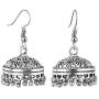 Saissa Silver Plated Oxidised Metal Bollywood Lightweight Small Jhumka Boho Earrings Indian Jewelry for Women