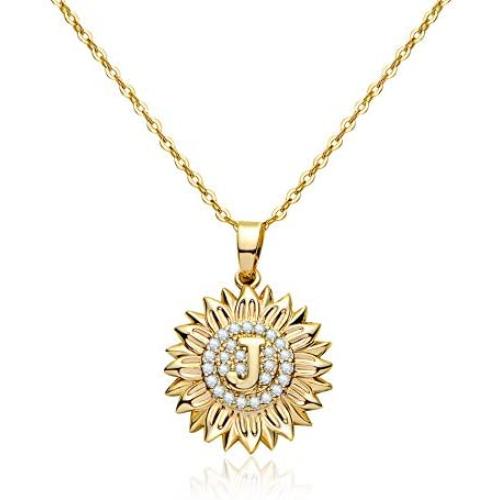 EXGOX You are My Sunshine Sunflower Necklace 14k Gold Plated Initial Sunflower Necklaces CZ Initial Letter Sunflower Locket Necklace Jewelry Gifts for Teen Girls Women Alphabet A - Z