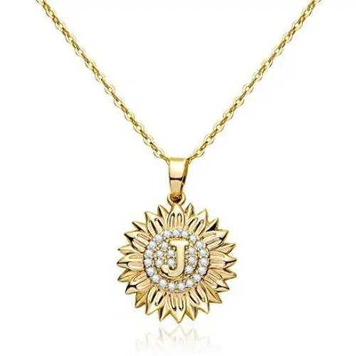 EXGOX You are My Sunshine Sunflower Necklace 14k Gold Plated Initial Sunflower Necklaces CZ Initial Letter Sunflower Locket Necklace Jewelry Gifts for Teen Girls Women Alphabet A - Z