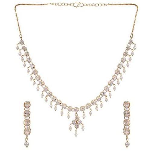 Efulgenz Bridal Crystal Cubic Zirconia Pearl Collar Necklace Earrings Jewelry Set for Women Girls Bride Bridesmaids