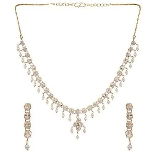 Efulgenz Bridal Crystal Cubic Zirconia Pearl Collar Necklace Earrings Jewelry Set for Women Girls Bride Bridesmaids