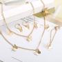 Florideco 4Pcs 14K Gold Plated Butterfly Choker Necklace Earrings Bracelet Ring Set for Women Ladies Gift Jewelry Dainty Chain Butterfly Pendant Necklace Cute Drop Dangle Hoop Earrings Rose Gold