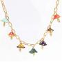 Cute Colorful Chunky Link Chian Enamal Mushroom Choker Necklace 14K Gold Plated Lovely Handmade Rainbow Vegetables Tassel Collar Necklace for Women Girl Plant Food Jewelry Gift