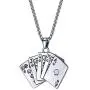 NC Punk Stainless Steel Playing Card Poker Tag Pendant Necklace for Women Men Girl Boy Lukcy Rock Ace of Spade Heart Royal Flush Games Chain Necklace Hip Hop Unisex Jewelry Gift