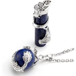 Jovivi 2pc Dragon Wrapped Round Ball Cylinder Gemstone Healing Crystal Pendant Necklaces Set