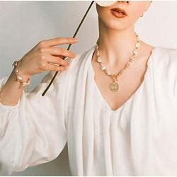Pearl Necklace with Gold Coin Figure Pendant Irregular Pearls Choker for Women/Man Jewelry