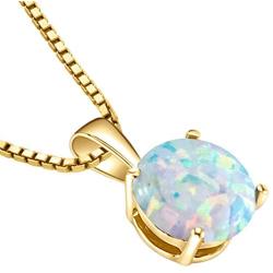 14 Karat Yellow Gold Created Opal Solitaire Pendant