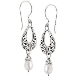 Silpada Enchanted Isle 6.5-7 mm Freshwater Cultured Pearl Open Teardrop Filigree Drop Earrings in Sterling Silver